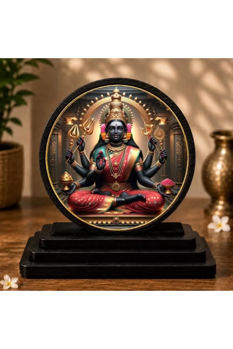 Premium Wooden Goddess Laxmi Showpiece For Car Dashboard & Office Table | 4 X 4.5 Inch Sublimation Printed Decorative Stand | 4 Mm MDF | Home Decor | Made In India (F33456)