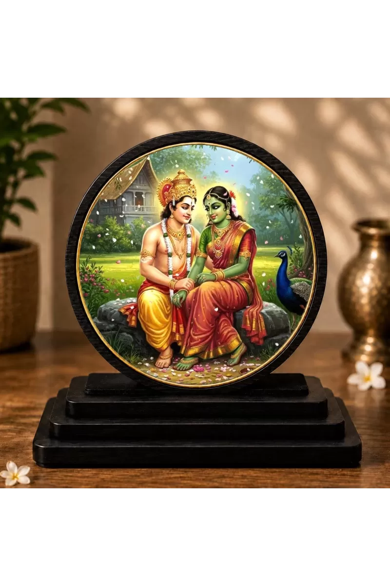 Premium Wooden Lord Murgan And Valli Showpiece For Car Dashboard & Office Table | 4 X 4.5 Inch Sublimation Printed Decorative Stand | 4 Mm MDF | Home Decor | Made In India (F33473)
