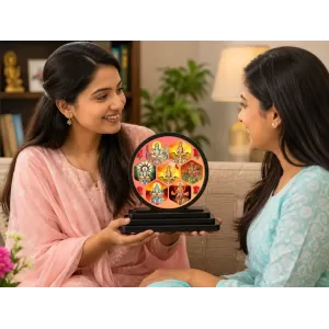 Premium Wooden Navdurga Yantra Showpiece For Car Dashboard & Office Table | 4 X 4.5 Inch Sublimation Printed Decorative Stand | 4 Mm MDF | Home Decor | Made In India (F33567)