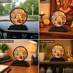 Premium Wooden Navdurga Yantra Showpiece For Car Dashboard & Office Table | 4 X 4.5 Inch Sublimation Printed Decorative Stand | 4 Mm MDF | Home Decor | Made In India (F33567)