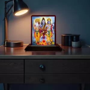 Car Desk/Table Top Bramha Shiva Vishnu Wooden Photo Stand 3x4 Inches, Compact & Stylish Spiritual Display For Car, Home & Office (Pack Of 1) (F14144) Car Desk/Table Top Bramha Shiva Vishnu Wooden Photo Stand 3x4 Inches, Compact & Stylish Spiritual Display For Car, Home & Office (Pack Of 1) (F14144)