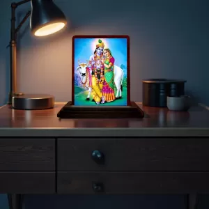 Car Desk/Table Top Radha Krishna Wooden Photo Stand  3x4 Inches, Compact & Stylish Spiritual Display For Car, Home & Office (Pack Of 1) (F14213)