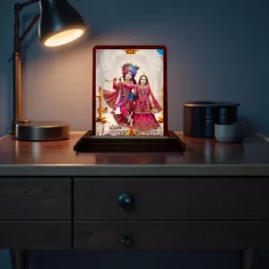 Car Desk/Table Top Radha Krishna Wooden Photo Stand 3x4 Inches, Compact & Stylish Spiritual Display For Car, Home & Office (Pack Of 1) (F14222) Car Desk/Table Top Radha Krishna Wooden Photo Stand 3x4 Inches, Compact & Stylish Spiritual Display For Car, Home & Office (Pack Of 1) (F14222)