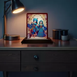 Car Desk/Table Top Radha Krishna Wooden Photo Stand 3x4 Inches, Compact & Stylish Spiritual Display For Car, Home & Office (Pack Of 1) (F14224) Car Desk/Table Top Radha Krishna Wooden Photo Stand 3x4 Inches, Compact & Stylish Spiritual Display For Car, Home & Office (Pack Of 1) (F14224)