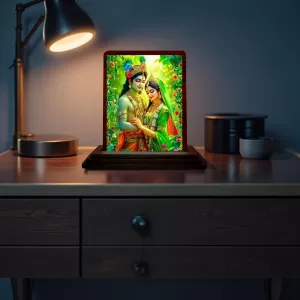 Car Desk/Table Top Radha Krishna Wooden Photo Stand 3x4 Inches, Compact & Stylish Spiritual Display For Car, Home & Office (Pack Of 1) (F14228) Car Desk/Table Top Radha Krishna Wooden Photo Stand 3x4 Inches, Compact & Stylish Spiritual Display For Car, Home & Office (Pack Of 1) (F14228)