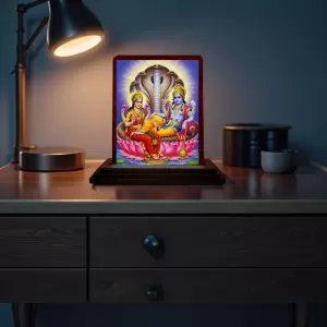 Car Desk/Table Top Lord Vishnu And Lakshmi Wooden Photo Stand 3x4 Inches, Compact & Stylish Spiritual Display For Car, Home & Office (Pack Of 1) (F14234) Car Desk/Table Top Lord Vishnu And Lakshmi Wooden Photo Stand 3x4 Inches, Compact & Stylish Spiritual Display For Car, Home & Office (Pack Of 1) (F14234)