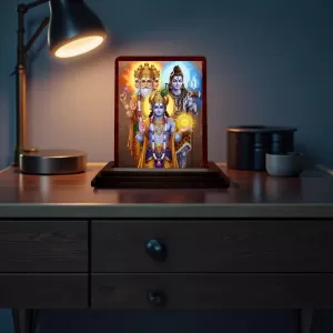 Car Desk/Table Top Bramha Vishnu Shiva Wooden Photo Stand 3x4 Inches, Compact & Stylish Spiritual Display For Car, Home & Office (Pack Of 1) (F14244) Car Desk/Table Top Bramha Vishnu Shiva Wooden Photo Stand 3x4 Inches, Compact & Stylish Spiritual Display For Car, Home & Office (Pack Of 1) (F14244)