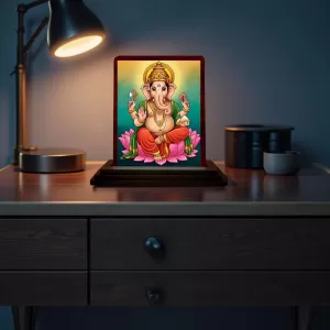 Car Desk/Table Top Lord Ganesha Wooden Photo Stand  3x4 Inches, Compact & Stylish Spiritual Display For Car, Home & Office (Pack Of 1) (F14265)