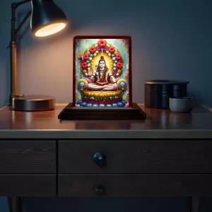 Car Desk/Table Top Lord Shiva Wooden Photo Stand  3x4 Inches, Compact & Stylish Spiritual Display For Car, Home & Office (Pack Of 1) (F14269)