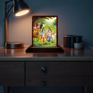 Car Desk/Table Top Lord Krishna Wooden Photo Stand 3x4 Inches, Compact & Stylish Spiritual Display For Car, Home & Office (Pack Of 1) (F14271) Car Desk/Table Top Lord Krishna Wooden Photo Stand 3x4 Inches, Compact & Stylish Spiritual Display For Car, Home & Office (Pack Of 1) (F14271)