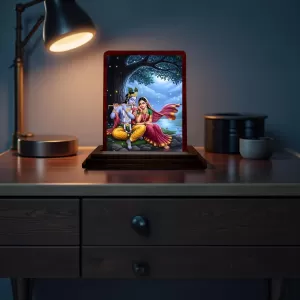 Car Desk/Table Top Radha Krishna Wooden Photo Stand 3x4 Inches, Compact & Stylish Spiritual Display For Car, Home & Office (Pack Of 1) (F14273) Car Desk/Table Top Radha Krishna Wooden Photo Stand 3x4 Inches, Compact & Stylish Spiritual Display For Car, Home & Office (Pack Of 1) (F14273)