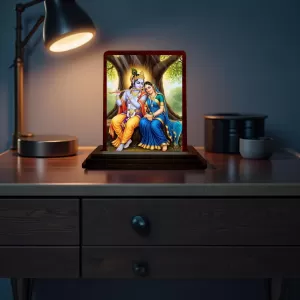 Car Desk/Table Top Radha Krishna Wooden Photo Stand 3x4 Inches, Compact & Stylish Spiritual Display For Car, Home & Office (Pack Of 1) (F14274) Car Desk/Table Top Radha Krishna Wooden Photo Stand 3x4 Inches, Compact & Stylish Spiritual Display For Car, Home & Office (Pack Of 1) (F14274)