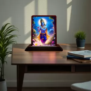 Car Desk/Table Top Lord Krishna Wooden Photo Stand 3x4 Inches, Compact & Stylish Spiritual Display For Car, Home & Office (Pack Of 1) (F14291) Car Desk/Table Top Lord Krishna Wooden Photo Stand 3x4 Inches, Compact & Stylish Spiritual Display For Car, Home & Office (Pack Of 1) (F14291)