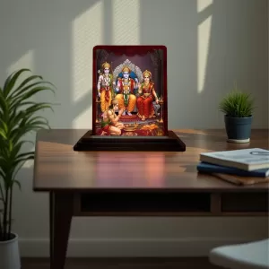 Car Desk/Table Top Lord Rama Darbar Wooden Photo Stand 3x4 Inches, Compact & Stylish Spiritual Display For Car, Home & Office (Pack Of 1) (F14294) Car Desk/Table Top Lord Rama Darbar Wooden Photo Stand 3x4 Inches, Compact & Stylish Spiritual Display For Car, Home & Office (Pack Of 1) (F14294)