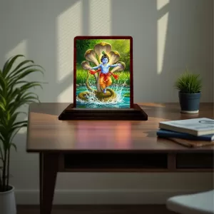 Car Desk/Table Top Lord Krishna Wooden Photo Stand 3x4 Inches, Compact & Stylish Spiritual Display For Car, Home & Office (Pack Of 1) (F14300) Car Desk/Table Top Lord Krishna Wooden Photo Stand 3x4 Inches, Compact & Stylish Spiritual Display For Car, Home & Office (Pack Of 1) (F14300)