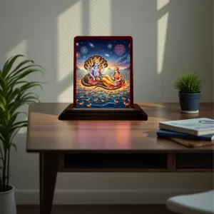 Car Desk/Table Top Lord Vishnu And Lakshmi Wooden Photo Stand 3x4 Inches, Compact & Stylish Spiritual Display For Car, Home & Office (Pack Of 1) (F14303) Car Desk/Table Top Lord Vishnu And Lakshmi Wooden Photo Stand 3x4 Inches, Compact & Stylish Spiritual Display For Car, Home & Office (Pack Of 1) (F14303)