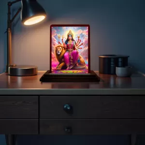 Car Desk/Table Top Goddess Durga Wooden Photo Stand 3x4 Inches, Compact & Stylish Spiritual Display For Car, Home & Office (Pack Of 1) (F14346) Car Desk/Table Top Goddess Durga Wooden Photo Stand 3x4 Inches, Compact & Stylish Spiritual Display For Car, Home & Office (Pack Of 1) (F14346)