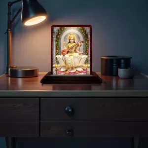 Car Desk/Table Top Lord Saraswathi Wooden Photo Stand 3x4 Inches, Compact & Stylish Spiritual Display For Car, Home & Office (Pack Of 1) (F14348) Car Desk/Table Top Lord Saraswathi Wooden Photo Stand 3x4 Inches, Compact & Stylish Spiritual Display For Car, Home & Office (Pack Of 1) (F14348)