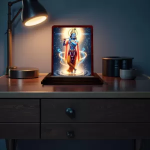 Car Desk/Table Top Lord Krishna Wooden Photo Stand 3x4 Inches, Compact & Stylish Spiritual Display For Car, Home & Office (Pack Of 1) (F14350) Car Desk/Table Top Lord Krishna Wooden Photo Stand 3x4 Inches, Compact & Stylish Spiritual Display For Car, Home & Office (Pack Of 1) (F14350)