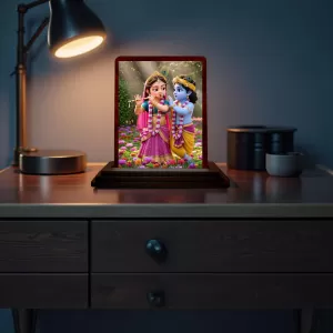 Car Desk/Table Top Radha Krishna Wooden Photo Stand 3x4 Inches, Compact & Stylish Spiritual Display For Car, Home & Office (Pack Of 1) (F14355) Car Desk/Table Top Radha Krishna Wooden Photo Stand 3x4 Inches, Compact & Stylish Spiritual Display For Car, Home & Office (Pack Of 1) (F14355)