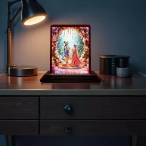 Car Desk/Table Top Radha Krishna Wooden Photo Stand 3x4 Inches, Compact & Stylish Spiritual Display For Car, Home & Office (Pack Of 1) (F14358) Car Desk/Table Top Radha Krishna Wooden Photo Stand 3x4 Inches, Compact & Stylish Spiritual Display For Car, Home & Office (Pack Of 1) (F14358)