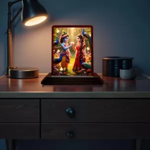 Car Desk/Table Top Radha Krishna Wooden Photo Stand 3x4 Inches, Compact & Stylish Spiritual Display For Car, Home & Office (Pack Of 1) (F14369) Car Desk/Table Top Radha Krishna Wooden Photo Stand 3x4 Inches, Compact & Stylish Spiritual Display For Car, Home & Office (Pack Of 1) (F14369)