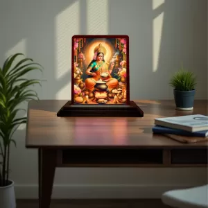 Car Desk/Table Top Annapurna Devi Wooden Photo Stand  3x4 Inches, Compact & Stylish Spiritual Display For Car, Home & Office (Pack Of 1) (F14372)
