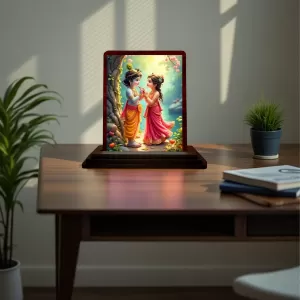 Car Desk/Table Top Radha Krishna Wooden Photo Stand 3x4 Inches, Compact & Stylish Spiritual Display For Car, Home & Office (Pack Of 1) (F14381) Car Desk/Table Top Radha Krishna Wooden Photo Stand 3x4 Inches, Compact & Stylish Spiritual Display For Car, Home & Office (Pack Of 1) (F14381)
