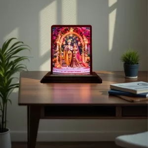 Car Desk/Table Top Radha Krishna Wooden Photo Stand 3x4 Inches, Compact & Stylish Spiritual Display For Car, Home & Office (Pack Of 1) (F14383) Car Desk/Table Top Radha Krishna Wooden Photo Stand 3x4 Inches, Compact & Stylish Spiritual Display For Car, Home & Office (Pack Of 1) (F14383)