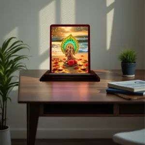 Car Desk/Table Top Lord Krishna Wooden Photo Stand 3x4 Inches, Compact & Stylish Spiritual Display For Car, Home & Office (Pack Of 1) (F14388) Car Desk/Table Top Lord Krishna Wooden Photo Stand 3x4 Inches, Compact & Stylish Spiritual Display For Car, Home & Office (Pack Of 1) (F14388)