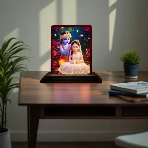 Car Desk/Table Top Radha Krishna Wooden Photo Stand 3x4 Inches, Compact & Stylish Spiritual Display For Car, Home & Office (Pack Of 1) (F14389) Car Desk/Table Top Radha Krishna Wooden Photo Stand 3x4 Inches, Compact & Stylish Spiritual Display For Car, Home & Office (Pack Of 1) (F14389)