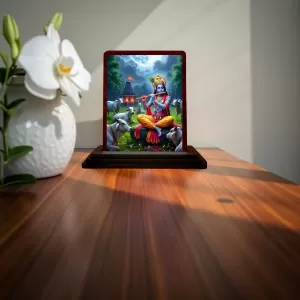 Car Desk/Table Top Lord Krishna Wooden Photo Stand 3x4 Inches, Compact & Stylish Spiritual Display For Car, Home & Office (Pack Of 1) (F14400) Car Desk/Table Top Lord Krishna Wooden Photo Stand 3x4 Inches, Compact & Stylish Spiritual Display For Car, Home & Office (Pack Of 1) (F14400)