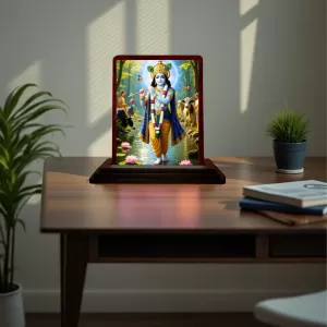 Car Desk/Table Top Lord Krishna Wooden Photo Stand 3x4 Inches, Compact & Stylish Spiritual Display For Car, Home & Office (Pack Of 1) (F14409) Car Desk/Table Top Lord Krishna Wooden Photo Stand 3x4 Inches, Compact & Stylish Spiritual Display For Car, Home & Office (Pack Of 1) (F14409)