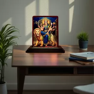 Car Desk/Table Top Goddess Durga Wooden Photo Stand 3x4 Inches, Compact & Stylish Spiritual Display For Car, Home & Office (Pack Of 1) (F14412) Car Desk/Table Top Goddess Durga Wooden Photo Stand 3x4 Inches, Compact & Stylish Spiritual Display For Car, Home & Office (Pack Of 1) (F14412)