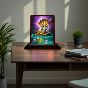 Car Desk/Table Top Lord Vishnu Wooden Photo Stand 3x4 Inches, Compact & Stylish Spiritual Display For Car, Home & Office (Pack Of 1) (F14421) Car Desk/Table Top Lord Vishnu Wooden Photo Stand 3x4 Inches, Compact & Stylish Spiritual Display For Car, Home & Office (Pack Of 1) (F14421)