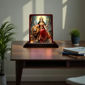 Car Desk/Table Top Goddess Durga Wooden Photo Stand 3x4 Inches, Compact & Stylish Spiritual Display For Car, Home & Office (Pack Of 1) (F14427) Car Desk/Table Top Goddess Durga Wooden Photo Stand 3x4 Inches, Compact & Stylish Spiritual Display For Car, Home & Office (Pack Of 1) (F14427)