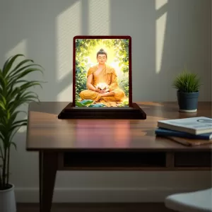 Car Desk/Table Top Lord Buddha Wooden Photo Stand 3x4 Inches, Compact & Stylish Spiritual Display For Car, Home & Office (Pack Of 1) (F14440) Car Desk/Table Top Lord Buddha Wooden Photo Stand 3x4 Inches, Compact & Stylish Spiritual Display For Car, Home & Office (Pack Of 1) (F14440)