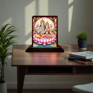 Car Desk/Table Top Lord Vishnu Lakshmi Wooden Photo Stand 3x4 Inches, Compact & Stylish Spiritual Display For Car, Home & Office (Pack Of 1) (F14443) Car Desk/Table Top Lord Vishnu Lakshmi Wooden Photo Stand 3x4 Inches, Compact & Stylish Spiritual Display For Car, Home & Office (Pack Of 1) (F14443)