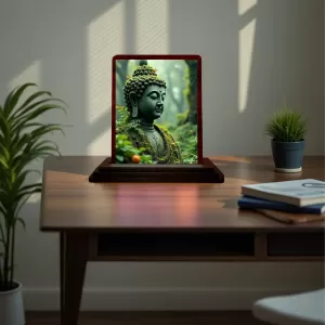 Car Desk/Table Top Lord Buddha Wooden Photo Stand 3x4 Inches, Compact & Stylish Spiritual Display For Car, Home & Office (Pack Of 1) (F14448) Car Desk/Table Top Lord Buddha Wooden Photo Stand 3x4 Inches, Compact & Stylish Spiritual Display For Car, Home & Office (Pack Of 1) (F14448)