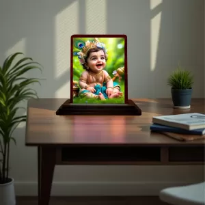 Car Desk/Table Top Little Cute Krishna Wooden Photo Stand 3x4 Inches, Compact & Stylish Spiritual Display For Car, Home & Office (Pack Of 1) (F14450) Car Desk/Table Top Little Cute Krishna Wooden Photo Stand 3x4 Inches, Compact & Stylish Spiritual Display For Car, Home & Office (Pack Of 1) (F14450)