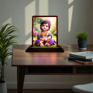 Car Desk/Table Top Lord Krishna Wooden Photo Stand 3x4 Inches, Compact & Stylish Spiritual Display For Car, Home & Office (Pack Of 1) (F14457) Car Desk/Table Top Lord Krishna Wooden Photo Stand 3x4 Inches, Compact & Stylish Spiritual Display For Car, Home & Office (Pack Of 1) (F14457)