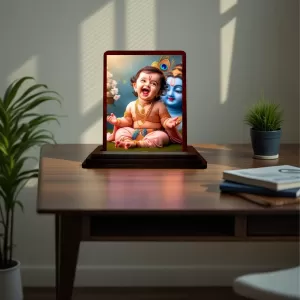 Car Desk/Table Top Lord Krishna Wooden Photo Stand 3x4 Inches, Compact & Stylish Spiritual Display For Car, Home & Office (Pack Of 1) (F14458) Car Desk/Table Top Lord Krishna Wooden Photo Stand 3x4 Inches, Compact & Stylish Spiritual Display For Car, Home & Office (Pack Of 1) (F14458)