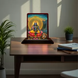 Car Desk/Table Top Lord Surya Deva Wooden Photo Stand 3x4 Inches, Compact & Stylish Spiritual Display For Car, Home & Office (Pack Of 1) (F14459) Car Desk/Table Top Lord Surya Deva Wooden Photo Stand 3x4 Inches, Compact & Stylish Spiritual Display For Car, Home & Office (Pack Of 1) (F14459)