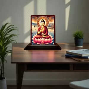 Car Desk/Table Top Lord Buddha Wooden Photo Stand 3x4 Inches, Compact & Stylish Spiritual Display For Car, Home & Office (Pack Of 1) (F14460) Car Desk/Table Top Lord Buddha Wooden Photo Stand 3x4 Inches, Compact & Stylish Spiritual Display For Car, Home & Office (Pack Of 1) (F14460)