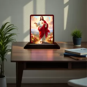 Car Desk/Table Top Lord Jesus Wooden Photo Stand 3x4 Inches, Compact & Stylish Spiritual Display For Car, Home & Office (Pack Of 1) (F14462) Car Desk/Table Top Lord Jesus Wooden Photo Stand 3x4 Inches, Compact & Stylish Spiritual Display For Car, Home & Office (Pack Of 1) (F14462)
