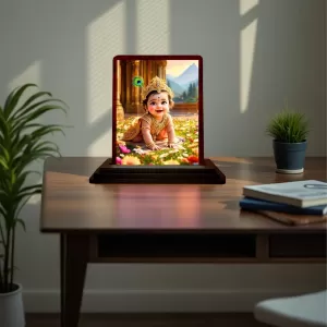 Car Desk/Table Top Little Krishna Wooden Photo Stand 3x4 Inches, Compact & Stylish Spiritual Display For Car, Home & Office (Pack Of 1) (F14465) Car Desk/Table Top Little Krishna Wooden Photo Stand 3x4 Inches, Compact & Stylish Spiritual Display For Car, Home & Office (Pack Of 1) (F14465)