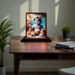 Car Desk/Table Top Lord Krishna Wooden Photo Stand 3x4 Inches, Compact & Stylish Spiritual Display For Car, Home & Office (Pack Of 1) (F14473) Car Desk/Table Top Lord Krishna Wooden Photo Stand 3x4 Inches, Compact & Stylish Spiritual Display For Car, Home & Office (Pack Of 1) (F14473)