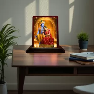 Car Desk/Table Top Radha Krishna Wooden Photo Stand 3x4 Inches, Compact & Stylish Spiritual Display For Car, Home & Office (Pack Of 1) (F14474) Car Desk/Table Top Radha Krishna Wooden Photo Stand 3x4 Inches, Compact & Stylish Spiritual Display For Car, Home & Office (Pack Of 1) (F14474)