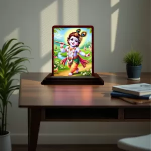Car Desk/Table Top Lord Krishna Wooden Photo Stand 3x4 Inches, Compact & Stylish Spiritual Display For Car, Home & Office (Pack Of 1) (F14475) Car Desk/Table Top Lord Krishna Wooden Photo Stand 3x4 Inches, Compact & Stylish Spiritual Display For Car, Home & Office (Pack Of 1) (F14475)