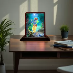 Car Desk/Table Top Lord Krishna Wooden Photo Stand 3x4 Inches, Compact & Stylish Spiritual Display For Car, Home & Office (Pack Of 1) (F14479) Car Desk/Table Top Lord Krishna Wooden Photo Stand 3x4 Inches, Compact & Stylish Spiritual Display For Car, Home & Office (Pack Of 1) (F14479)